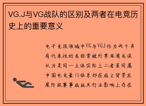 VG.J与VG战队的区别及两者在电竞历史上的重要意义