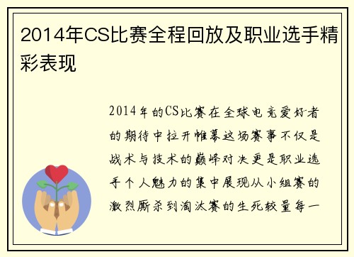 2014年CS比赛全程回放及职业选手精彩表现