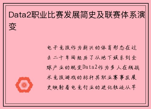 Data2职业比赛发展简史及联赛体系演变